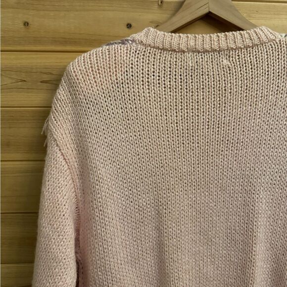 Vintage Diversity Size Large Coquette Girl Floral Fringe Baby Pink Cardigan - Picture 12 of 13
